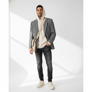 Harris Tweed for Leishman 100% Virgin Wool Blazer Grey Elbow Patches M